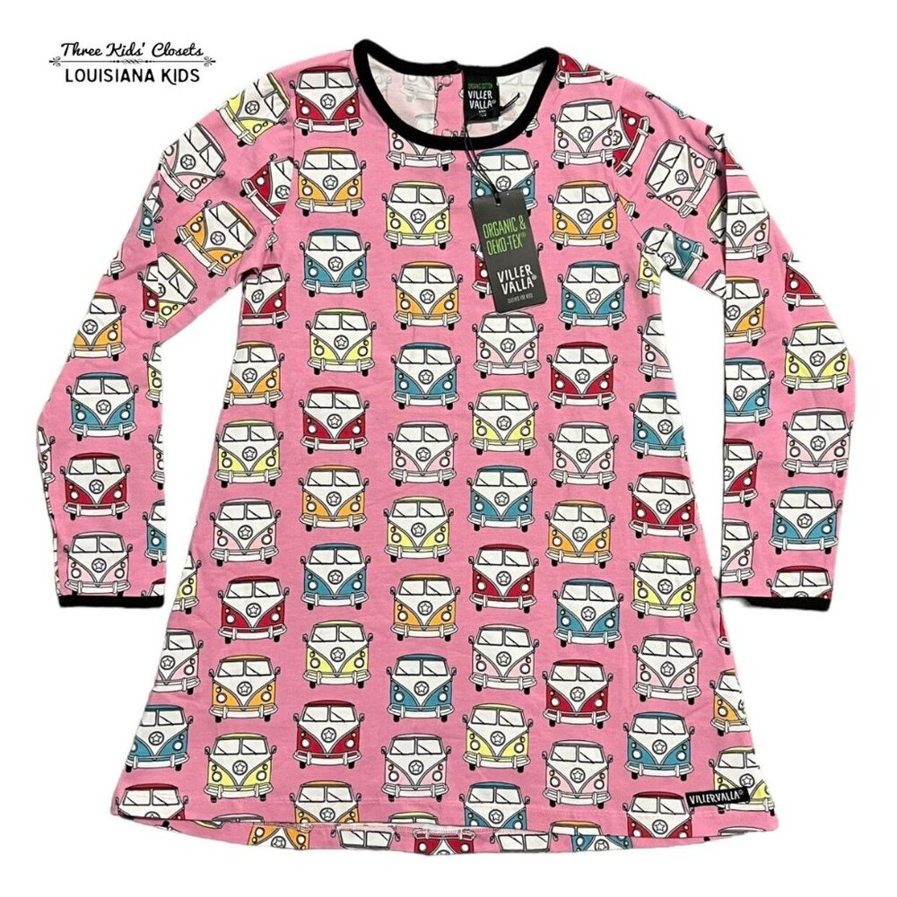 NEW Villervalla Sz 128 (8Y) Organic Pink Camper Bus Dress